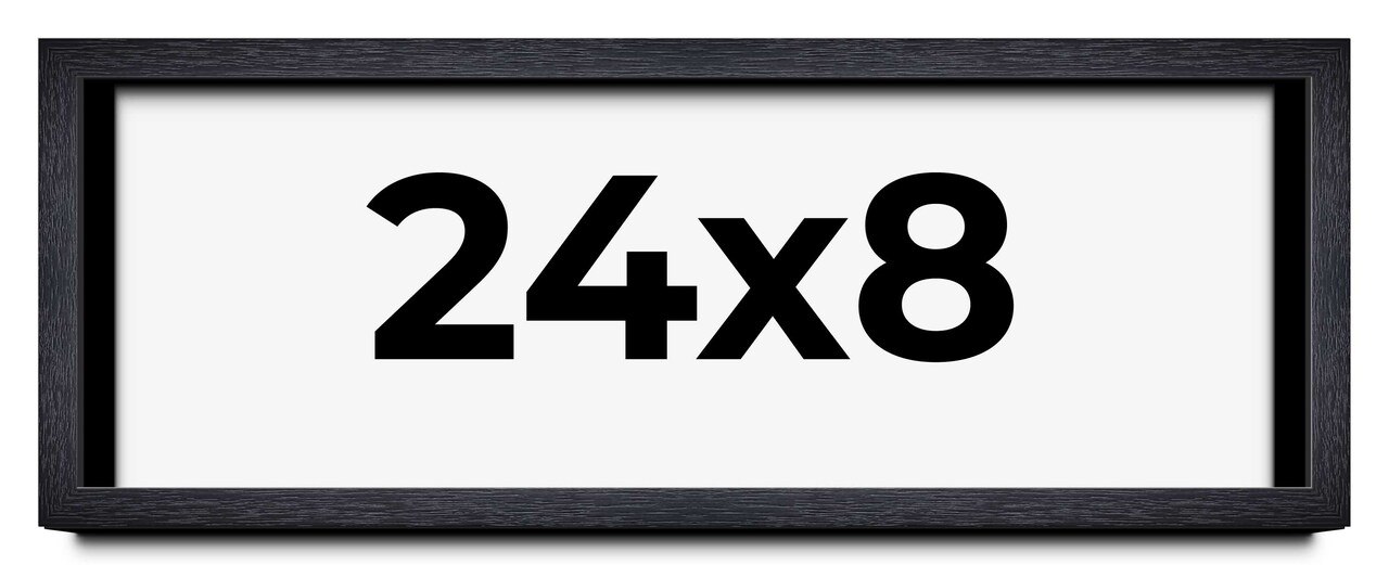 24x8 Shadow Box 1" Depth Black Picture Frame - UV Acrylic, Backing, Hanging Hardware